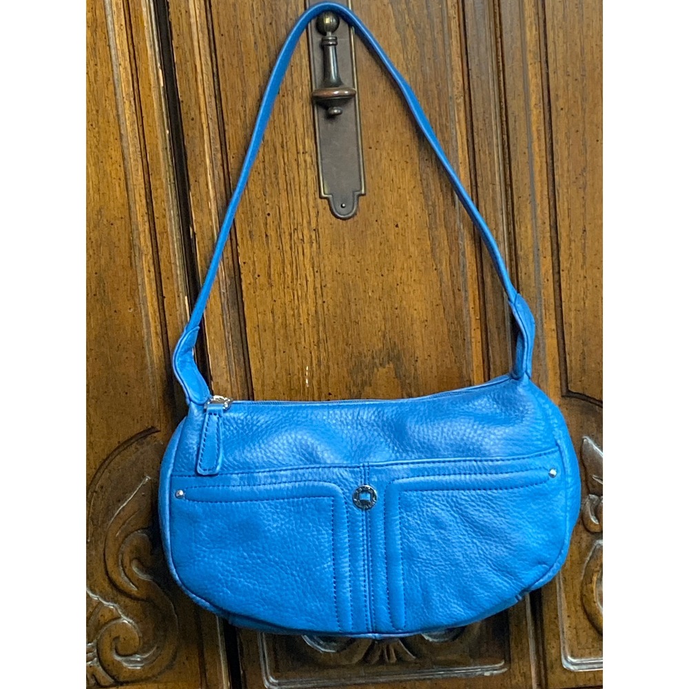 Stone Mountain Blue Teal Pebbled Leather Shoulder Bag Small Dainty Purse Handbag